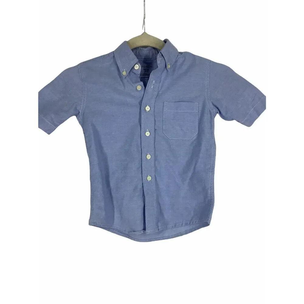 George Boys Blue Short Sleeve Button Down Shirt Kids Youth Size XS 4-5